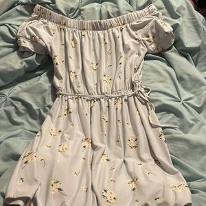 Blue floral dress, off the shoulder,, size large